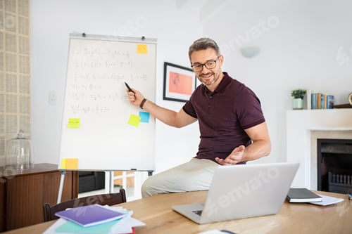 Preview: Teacher explaining during online lesson on video call from home