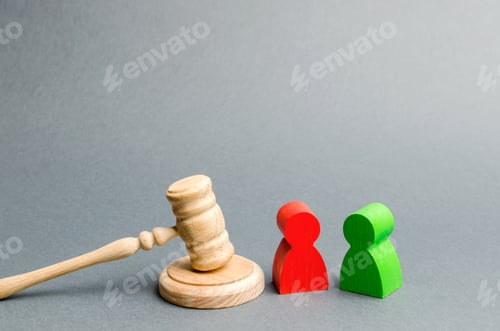 Preview: Wooden figures of people standing near the judge's gavel