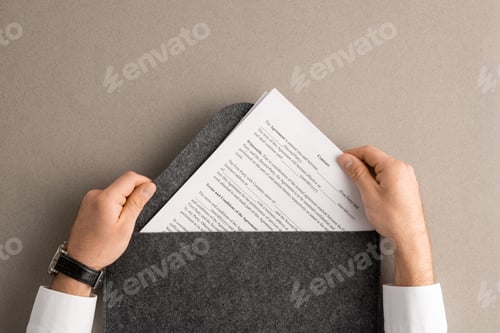 Preview: Overview of hands of contemporary manager or broker taking financial contract
