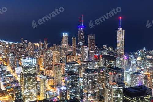 Preview: Chicago, Illinois USA Aerial View at Night