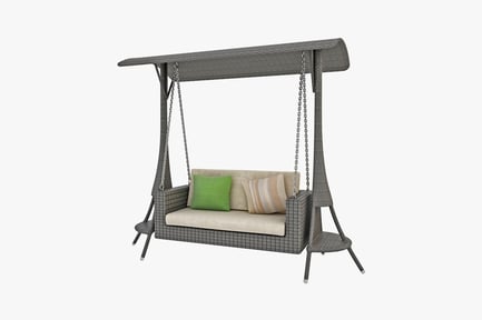 Preview: Hanging wicker porch swing with cushions and side table