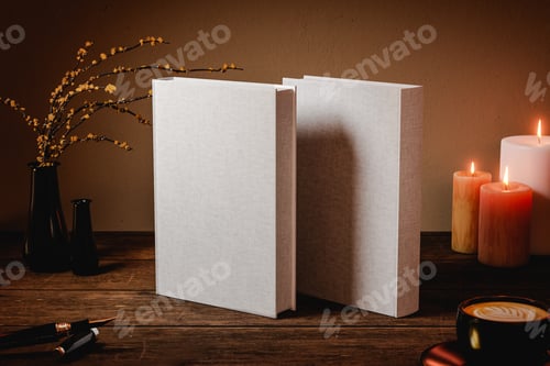 Preview: 3D rendering of two books on wooden table