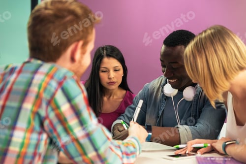 Preview: A students group learning at school academy.