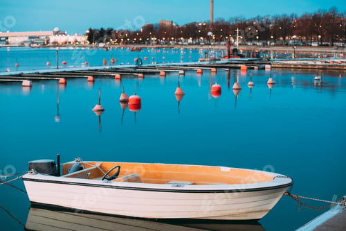 Preview: Helsinki, Finland. Powerboat Or Motorboat Moored At Berth