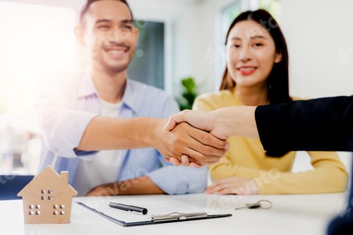 Preview: Employer or owner new house shake hand with bank agency after signing contract