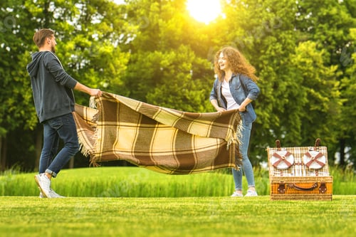 Preview: The happy couple hold a cover in the green park