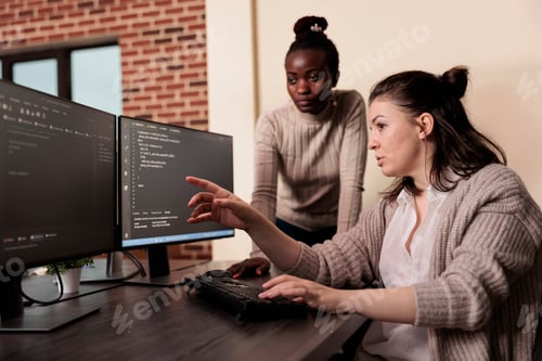 Preview: Team of software developers talking about programming