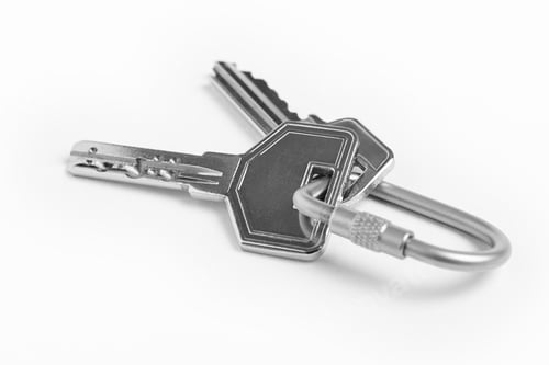 Preview: Key ring with two keys over white background. Rent, buy