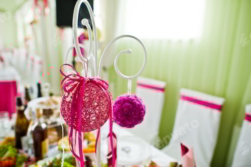 Preview: Beautiful wedding set decoration in the restaurant.