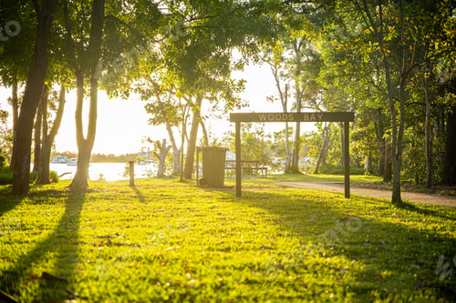 Preview: Scenic View of Green Meadow at Sunset Time in the Entrance of Woods Bay,Noosa,Queensland,Australia