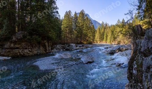 Preview: Panoramic View of the river in the Canadian Mountain Landscape
