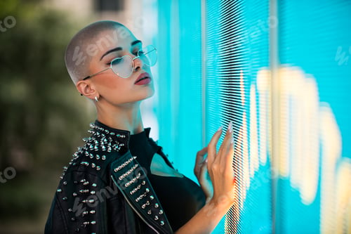 Preview: Beautiful woman illuminated by led lights