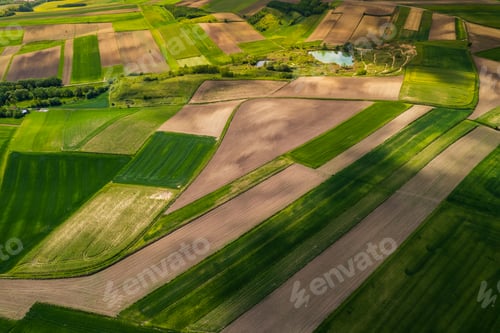 Preview: Agriculture Fields Paterns in Rural Countryside. Aerial Drone View