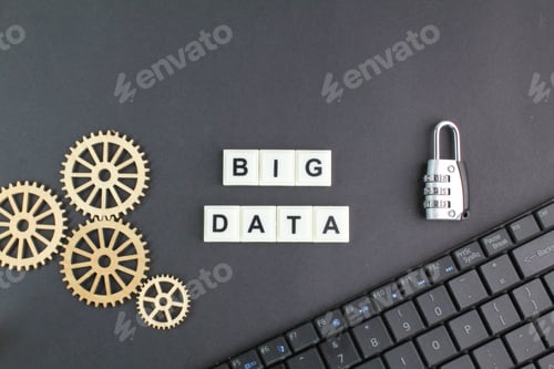 Preview: laptop keyboard and gears with the word Big Data