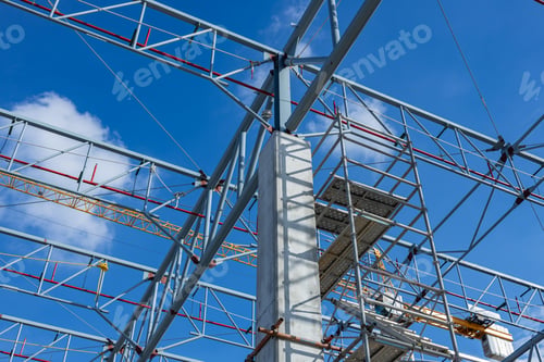 Preview: Scaffolding and steel structure on muddy construction site