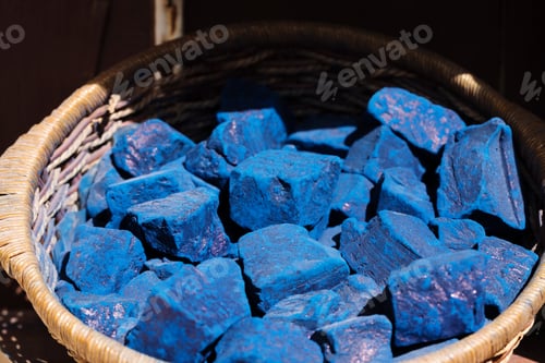 Preview: Blue indigo cubes for sale in the market