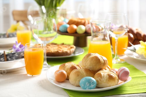 Preview: Festive Easter table setting with traditional meal