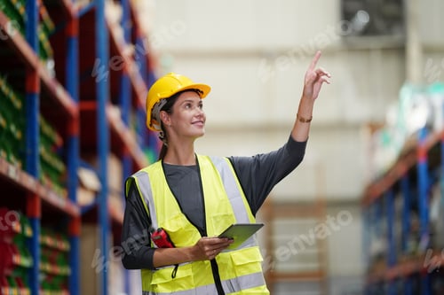 Preview: Warehouse Industrial supply chain and Logistics Companies inside. Warehouse workers checking the inv