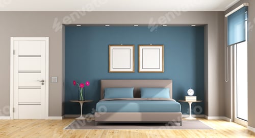 Preview: Blue and brown modern bedroom