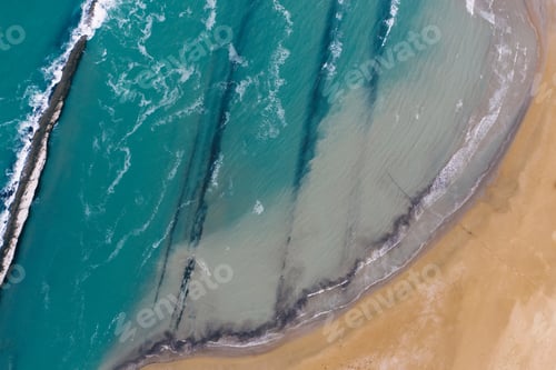 Preview: Aerial view of sandy beach with sea water