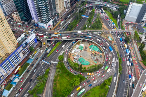 Preview: Causeway Bay, Hong Kong 07 May 2019: Top down view of traffic road in Hong Kong city