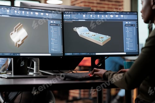 Preview: Creative company professional digital engineer modeling 3D mesh while improving geometry.