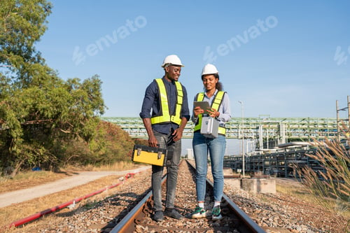 Preview: Young mechanical engineer working and holding tablet to checking.