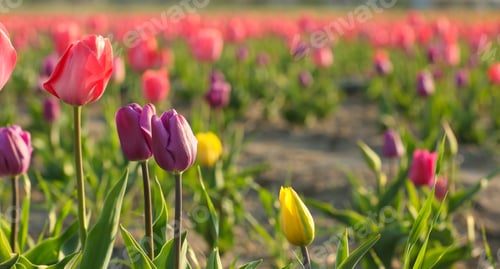 Preview: Field with fresh beautiful tulips. Blooming flowers