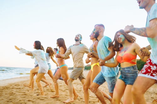 Preview: Teenagers Friends have fun at the holi festival. Celebrating traditional indian spring holiday.