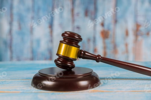 Preview: Wooden judge gavel on wooden background. Court concept.