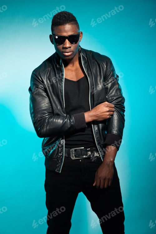Preview: Cool Urban Stylish Black American Man. Fashion Studio Shot.