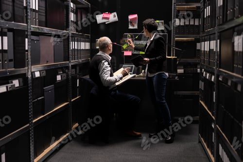 Preview: Law officers team interpreting classified evidence on a mystery board