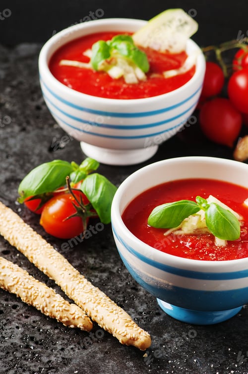 Vista previa: Sopa de gazpacho con pepino y pan