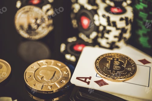 Preview: Casino Chips Bitcoins And Diamond Ace Card.