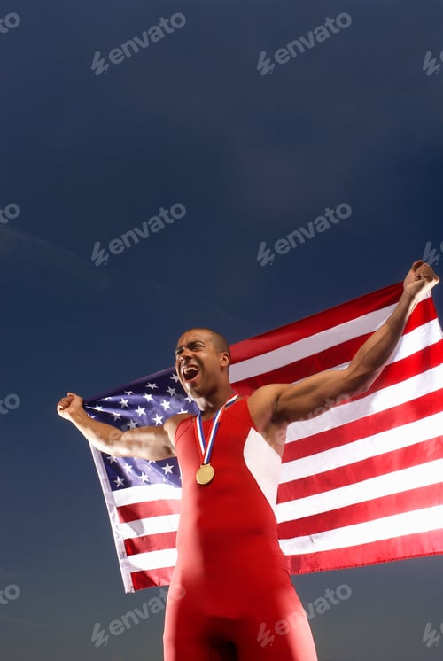 Preview: Athlete with medal and American flag