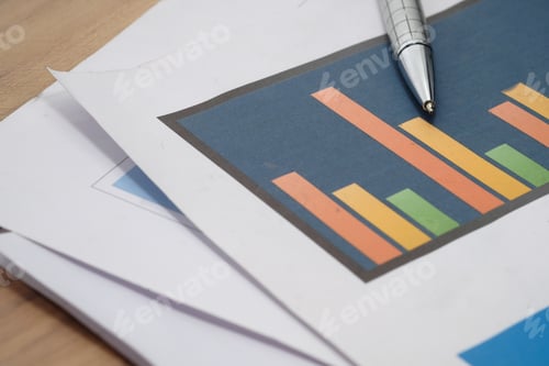 Preview: close up of financial charts and pen on table