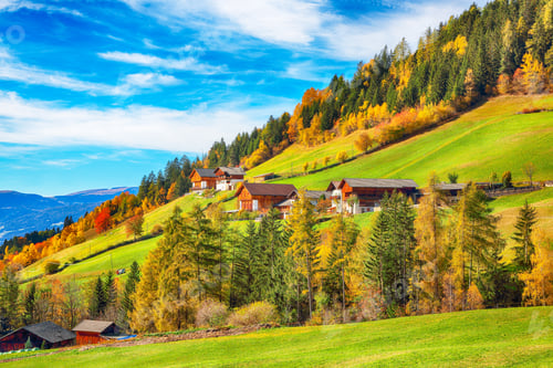 Preview: Colorful autumn scene of magnificent Santa Maddalena village in Dolomites