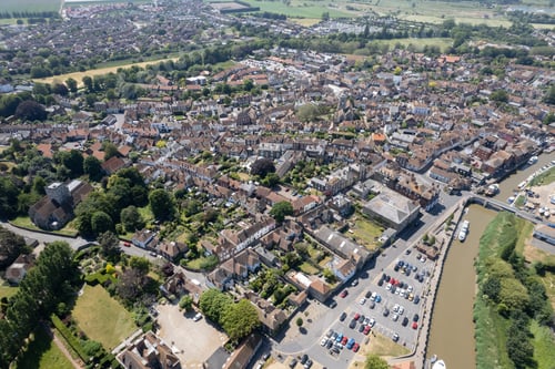 Preview: Drone aerial scenery of Sandwich village in Kent United Kingdom. Top view scenery of villages