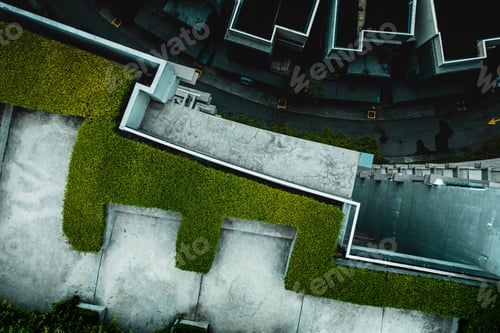 Preview: Aerial view of green trees and concrete buildings