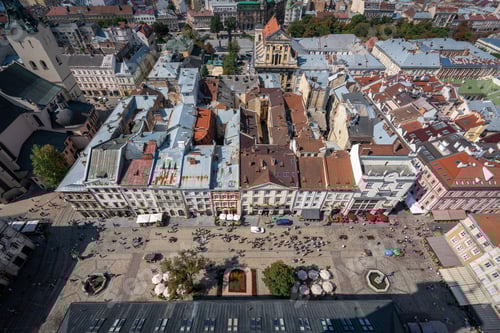 Preview: Aerial view of Lviv and Rynok Square - Lviv, Ukraine