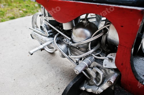 Preview: Close up details of handmade motor engine at motorcycle