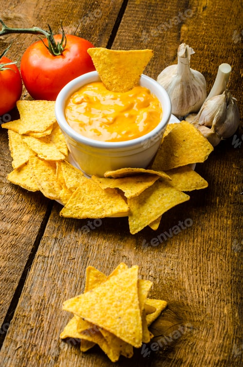 Preview: Tortilla chips with tomato and cheese-garlic dip