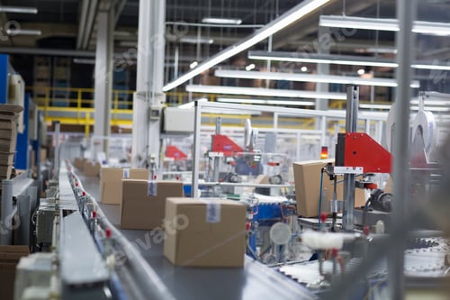 Preview: Boxes on production line at paper packaging factory
