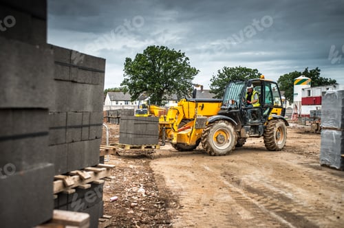 Preview: Tractor, building materials on construction site