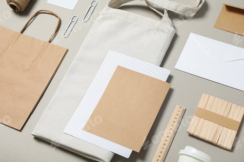 Preview: Mockup. Corporate stationery on grey background, copy space