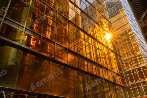 Preview: Office buildings windows. Glass architecture facade design with reflection