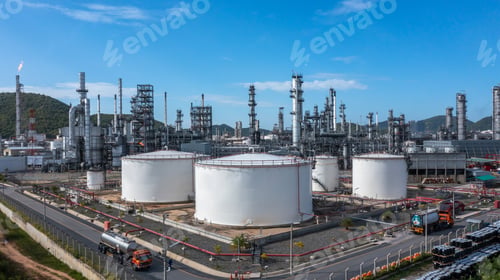 Preview: Aerial view oil and gas refinery industry plant, Oil and gas petrochemical industrial storage tank.