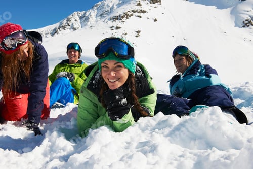 Preview: Friends lying on snow, Kuhtai, Austria