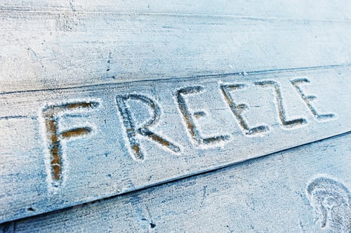 Preview: Freeze written on a wooden background with frosts