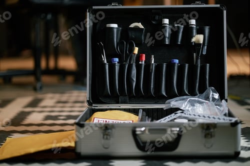 Preview: Makeup Kit on Geometric Patterned Floor